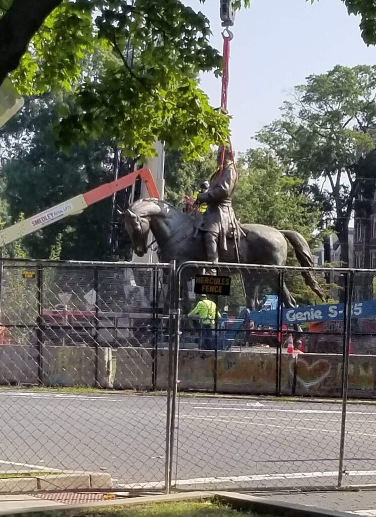 A bronze statue of Robert E. Lee sitting on a horse that was just removed from the Lee Monument.